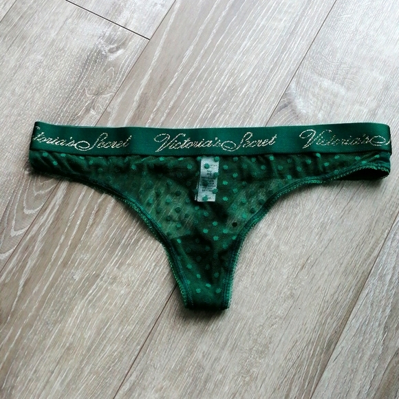 New Victoria's secret polkadot green mesh thong - Picture 1 of 3